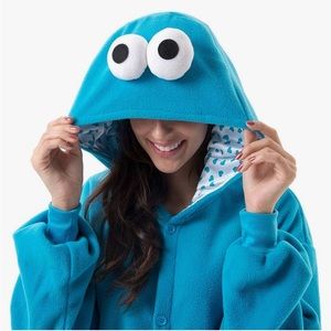 Sesame Street Cookie Monster hooded plush Onesie Adult Medium. Used